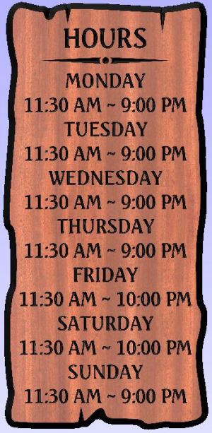Deadwood Bar and Grill hours sign